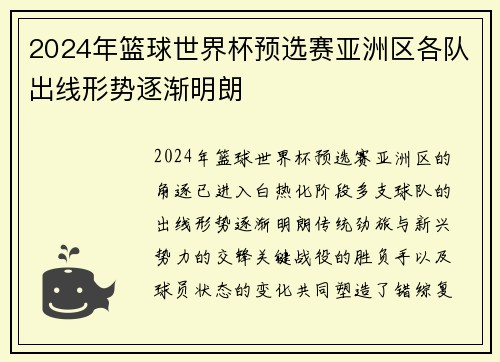 2024年篮球世界杯预选赛亚洲区各队出线形势逐渐明朗